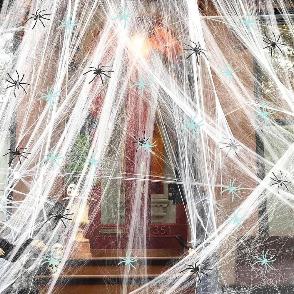 300 Sqft Halloween Spider Web Decorations, with 10 Glow and 10 Black Fake Spider